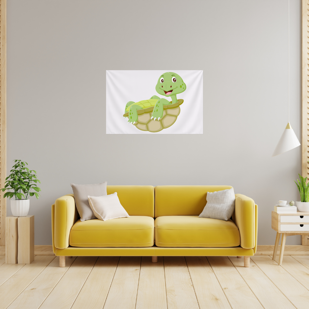 Happy Smiling Green Turtle in Shell Wall Tapestry