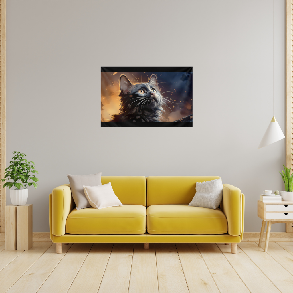 Black Cat Digital Art Wall Tapestry