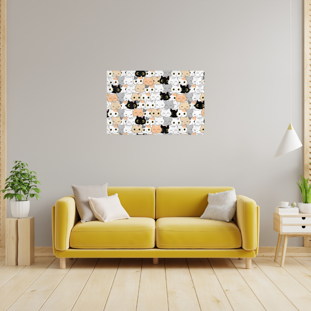 Colorful Cute Cat Faces Seamless Pattern Wall Tapestry