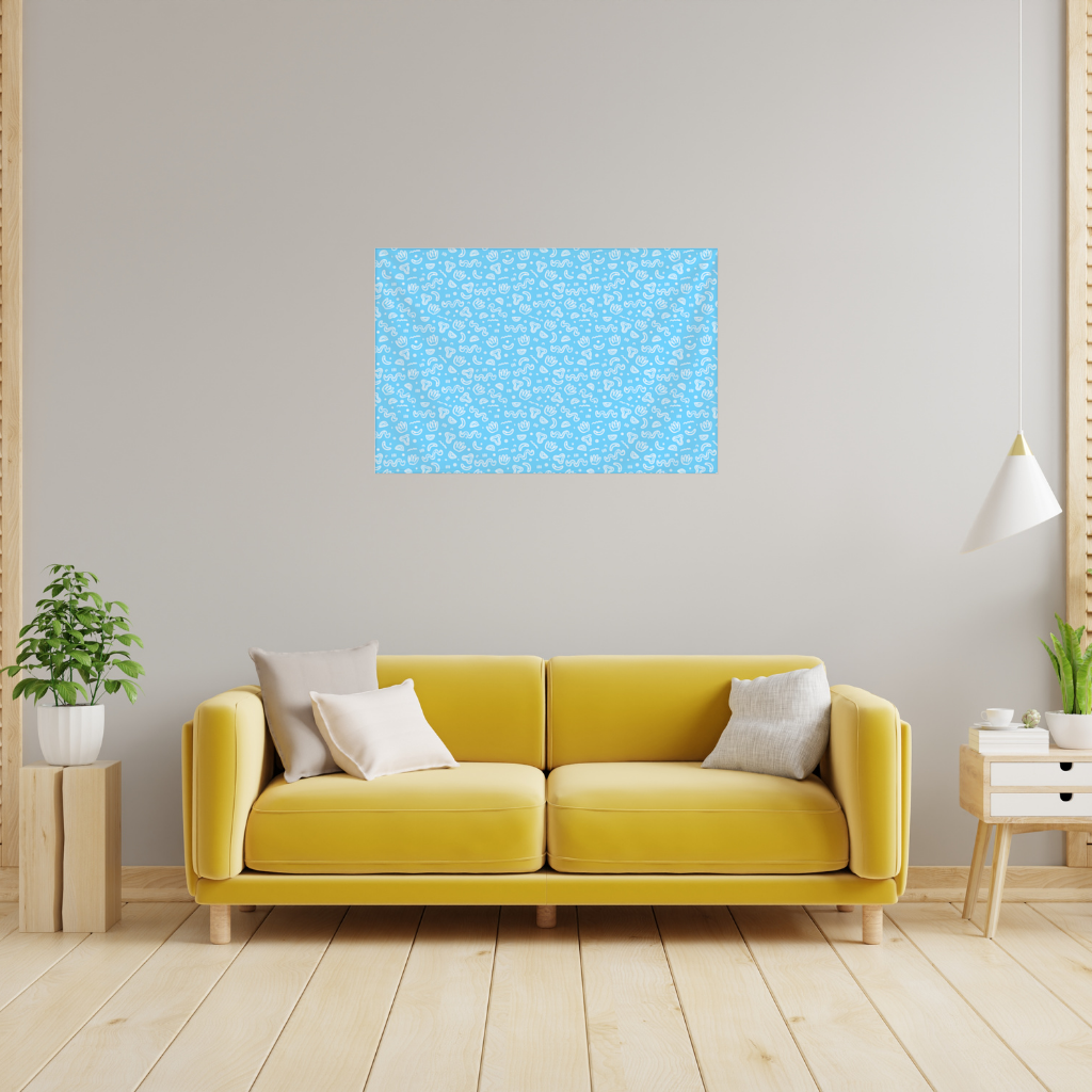 Blue Abstract Doodle Wall Tapestry