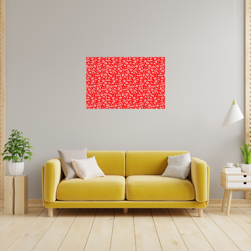 Red Abstract Doodle Wall Tapestry