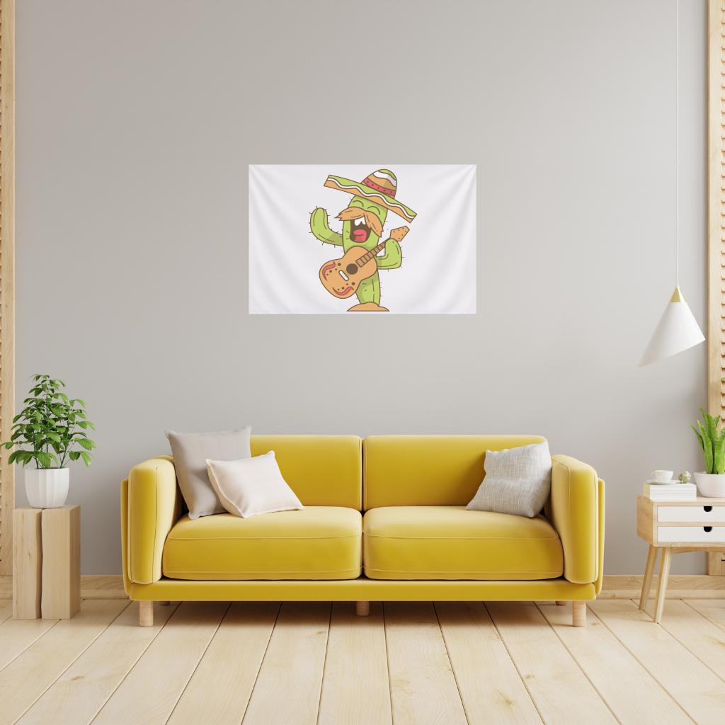 Mariachi Cactus Playing Guitar Wall Tapestry
