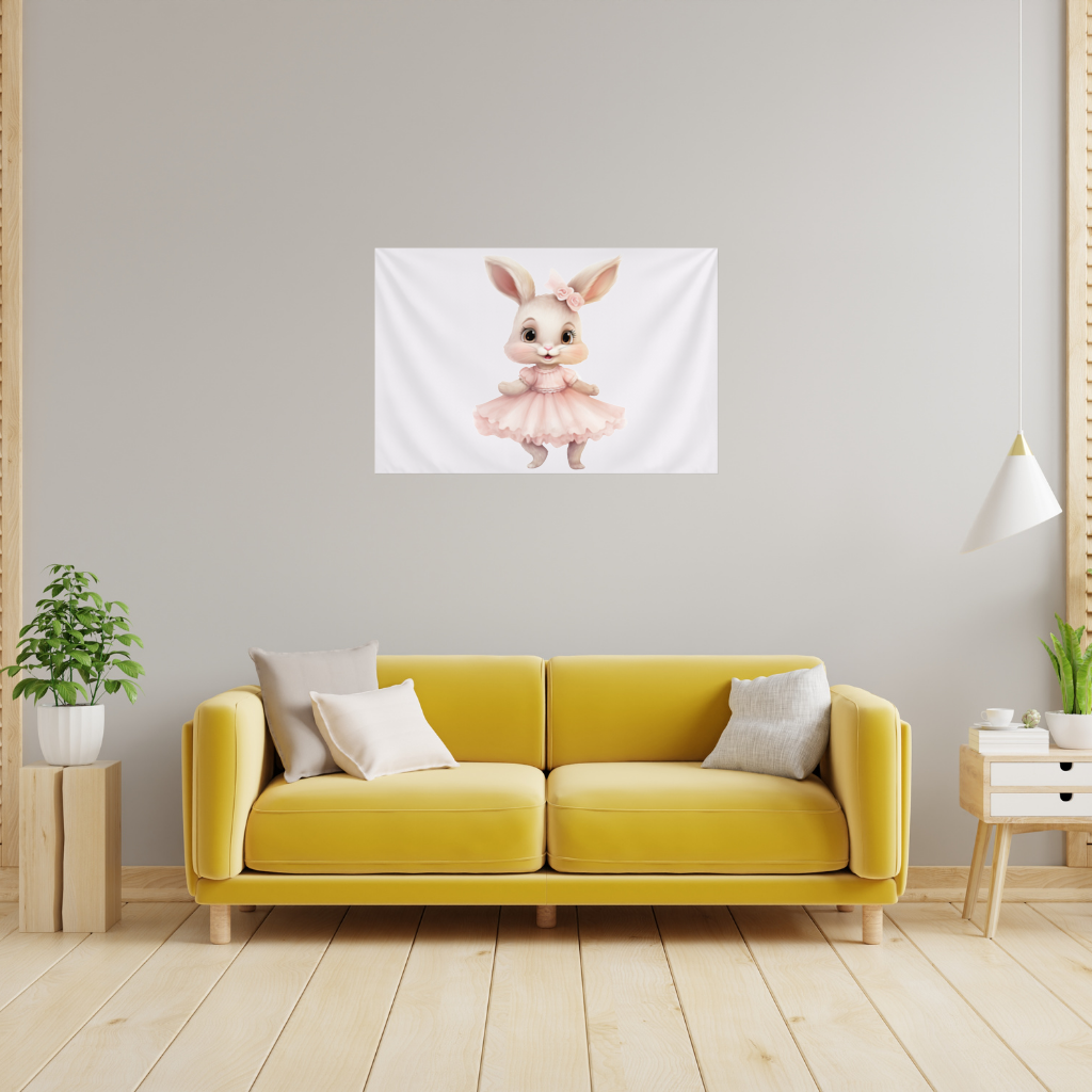 Kawaii Rabbit in Pink Ruffled Dress Wall Tapestry