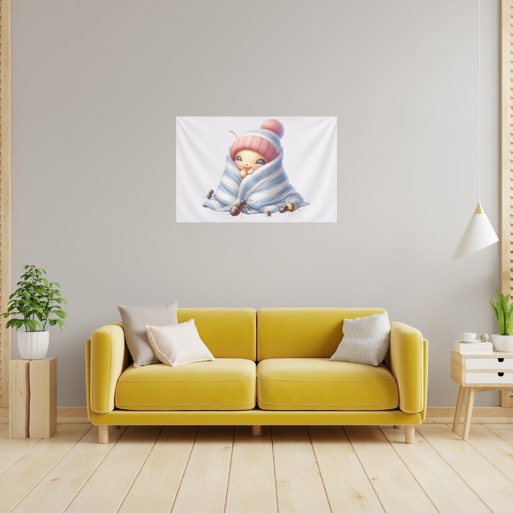 Kawaii Baby Bee in Pink Beanie Wall Tapestry