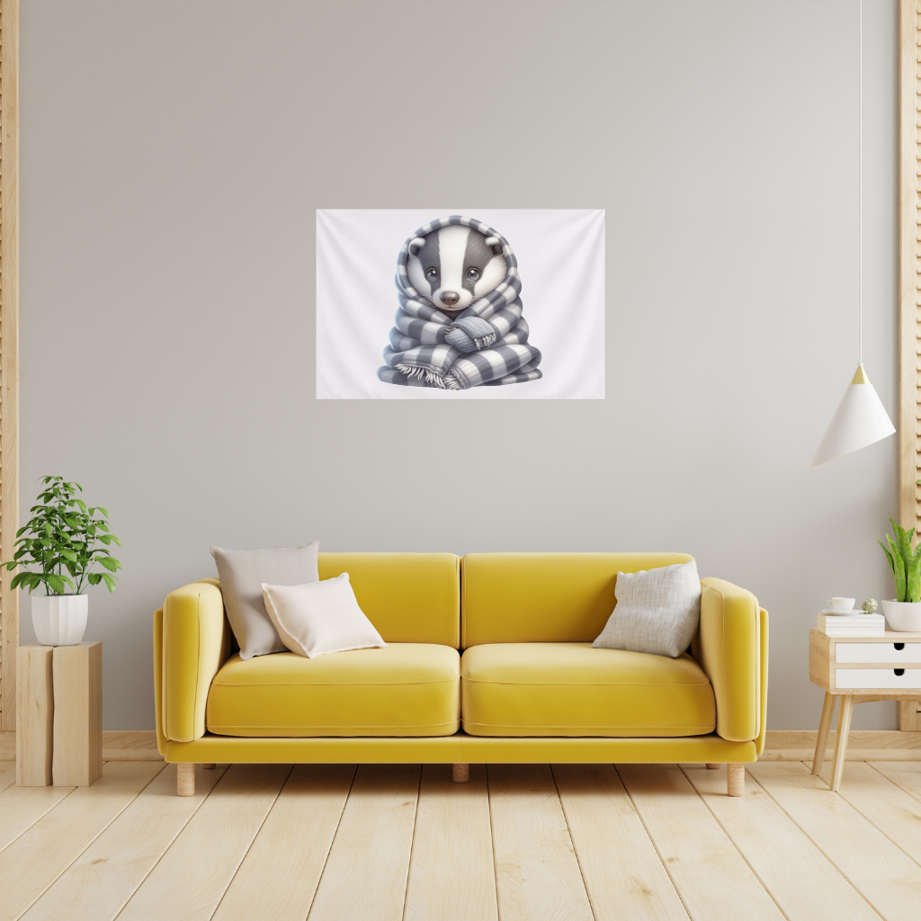Cozy Baby Badger Wrapped in Blanket Wall Tapestry
