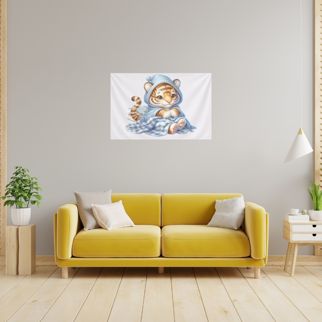 Sleepy Baby Tiger Cub on Books Wall Tapestry