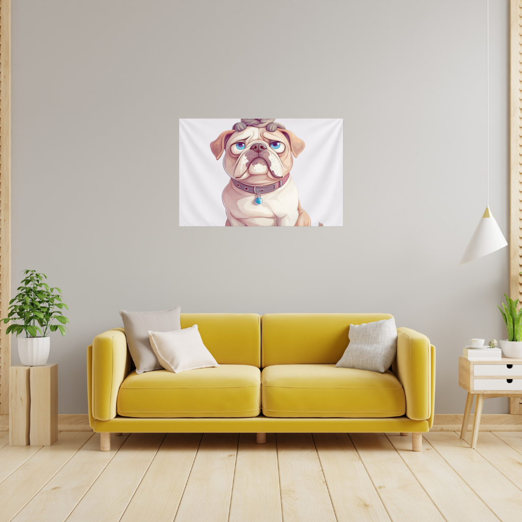 Sad Pug with Siamese Cat on Head Wall Tapestry