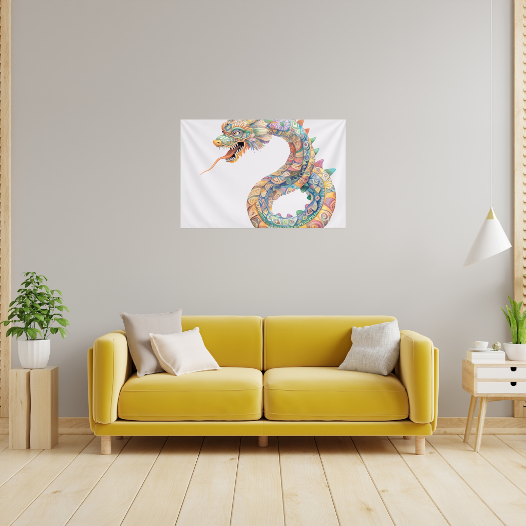 Colorful Mosaic Chinese Dragon Wall Tapestry