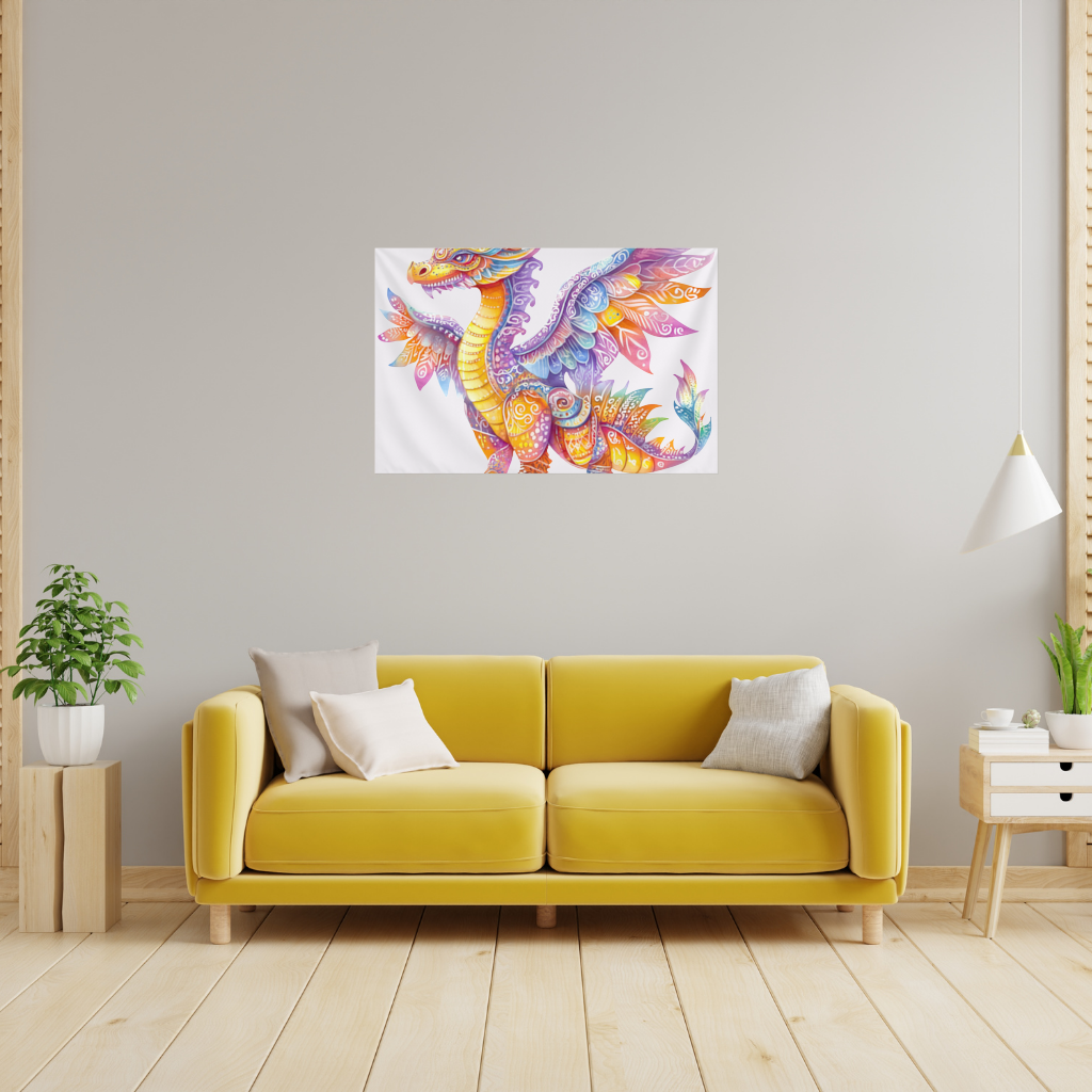 Vibrant Rainbow Mythical Dragon Wall Tapestry