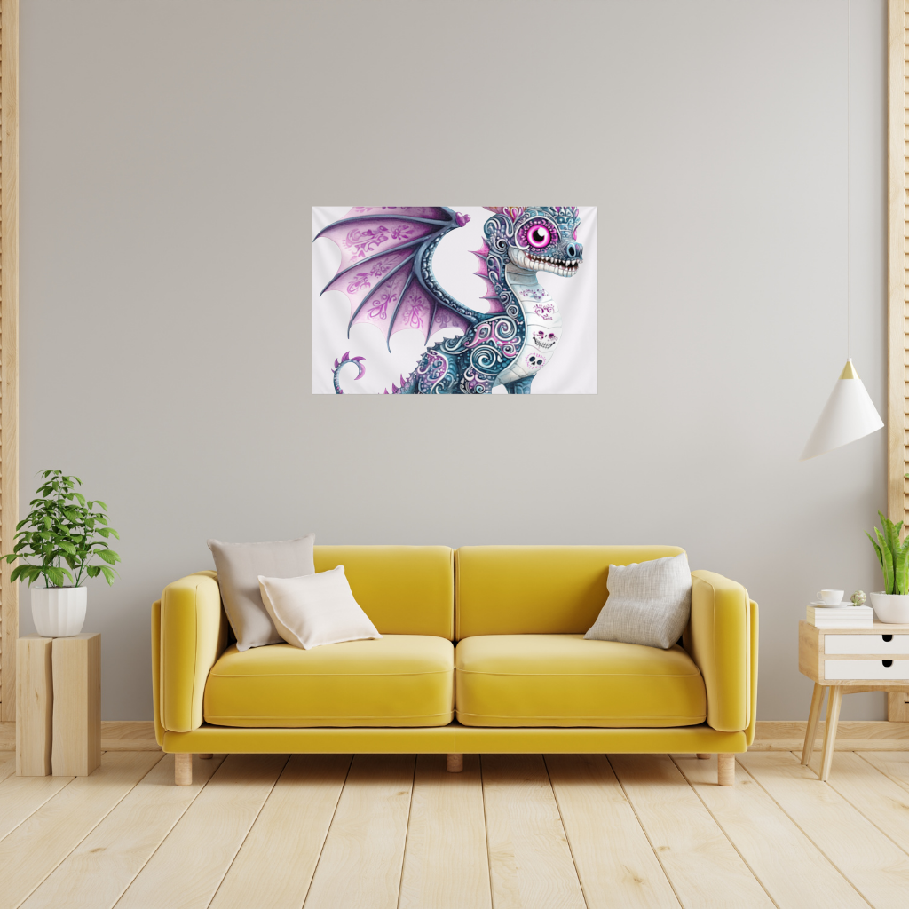 Purple Sugar Skull Dragon Wall Tapestry