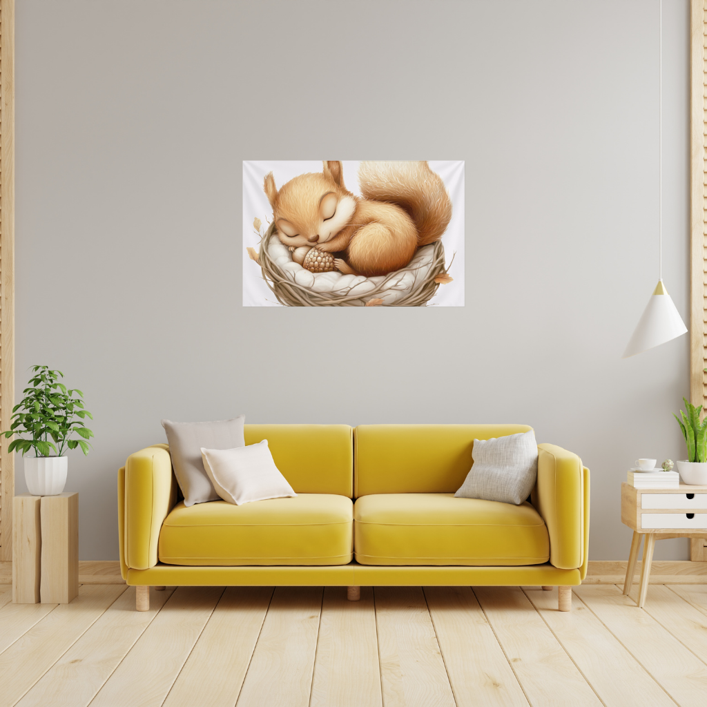 Sleeping Baby Squirrel in Nest Wall Tapestry