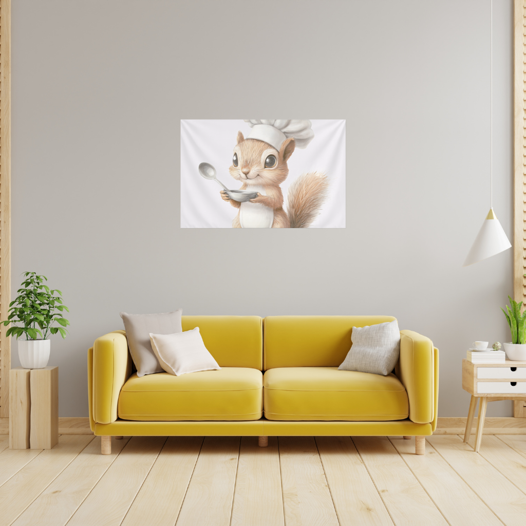 Whimsical Little Chef Squirrel Wall Tapestry