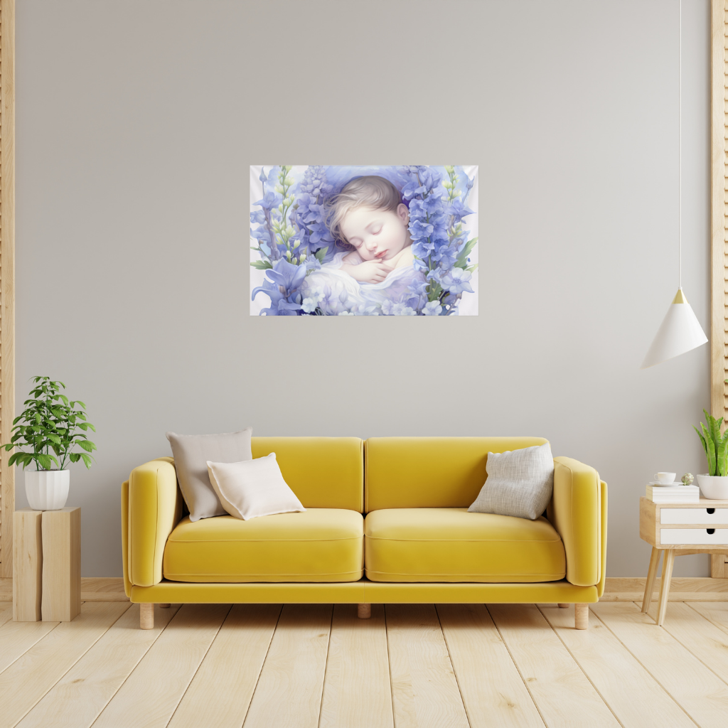 Sleeping Baby Blue Larkspur Wall Tapestry