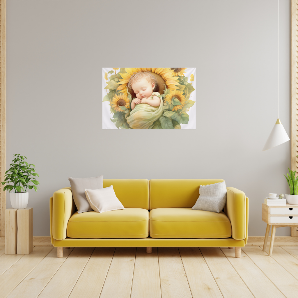 Sleeping Baby in Sunflower Wall Tapestry