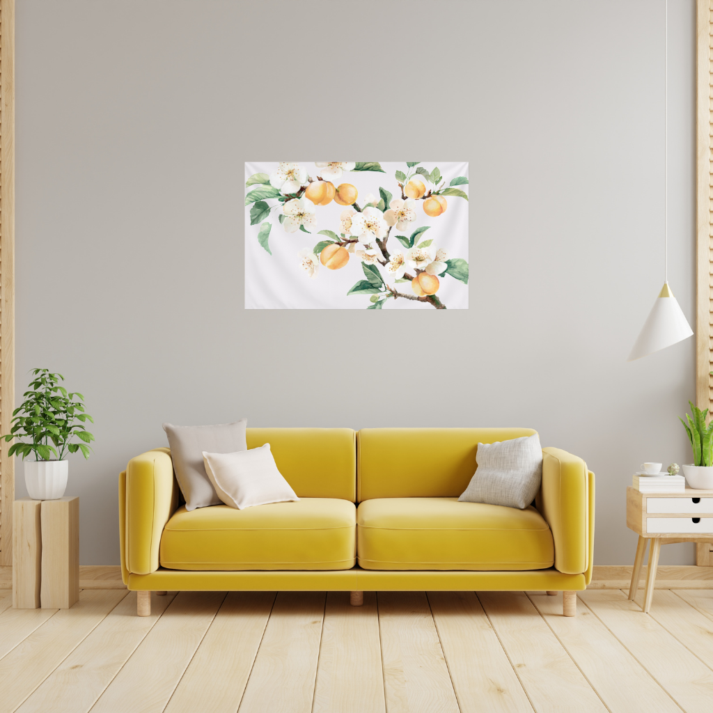 Watercolor Apricot Blossom Branch Wall Tapestry