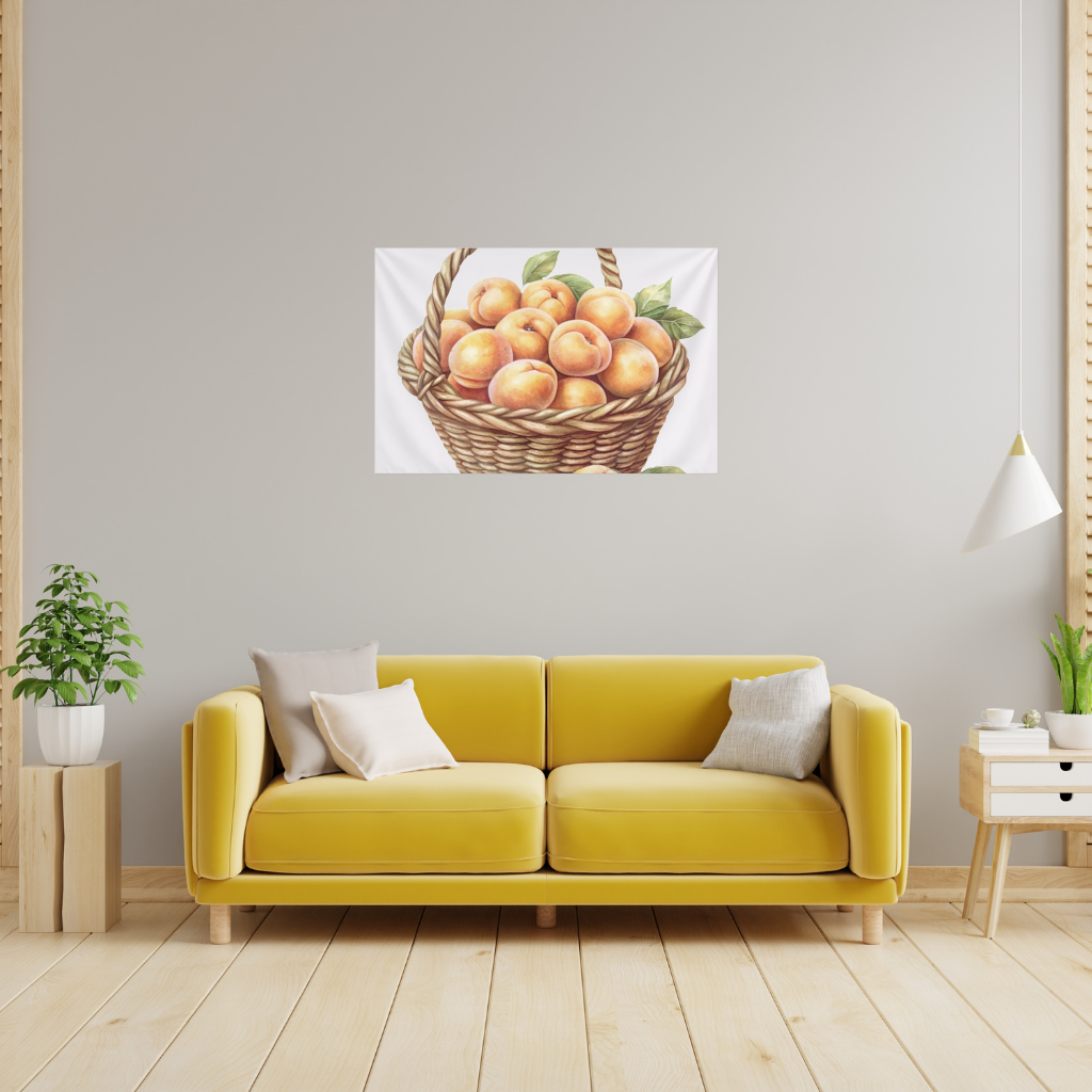 Fresh Peaches in Wicker Basket Wall Tapestry