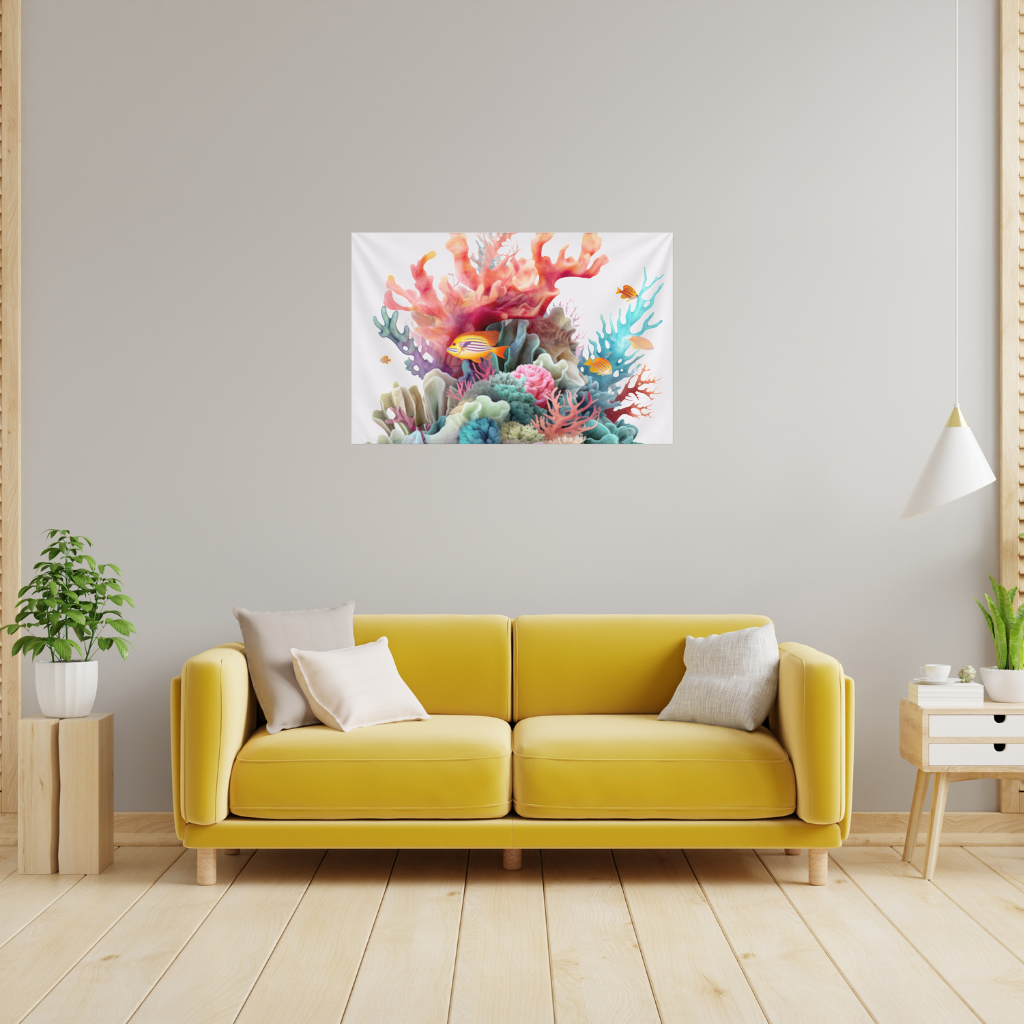 Vibrant Coral Reef and Tropical Fish Wall Tapestry