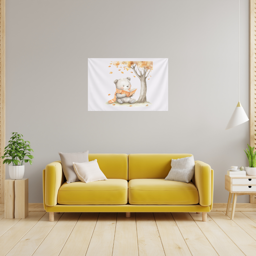 Reading Bear with Orange Scarf Wall Tapestry