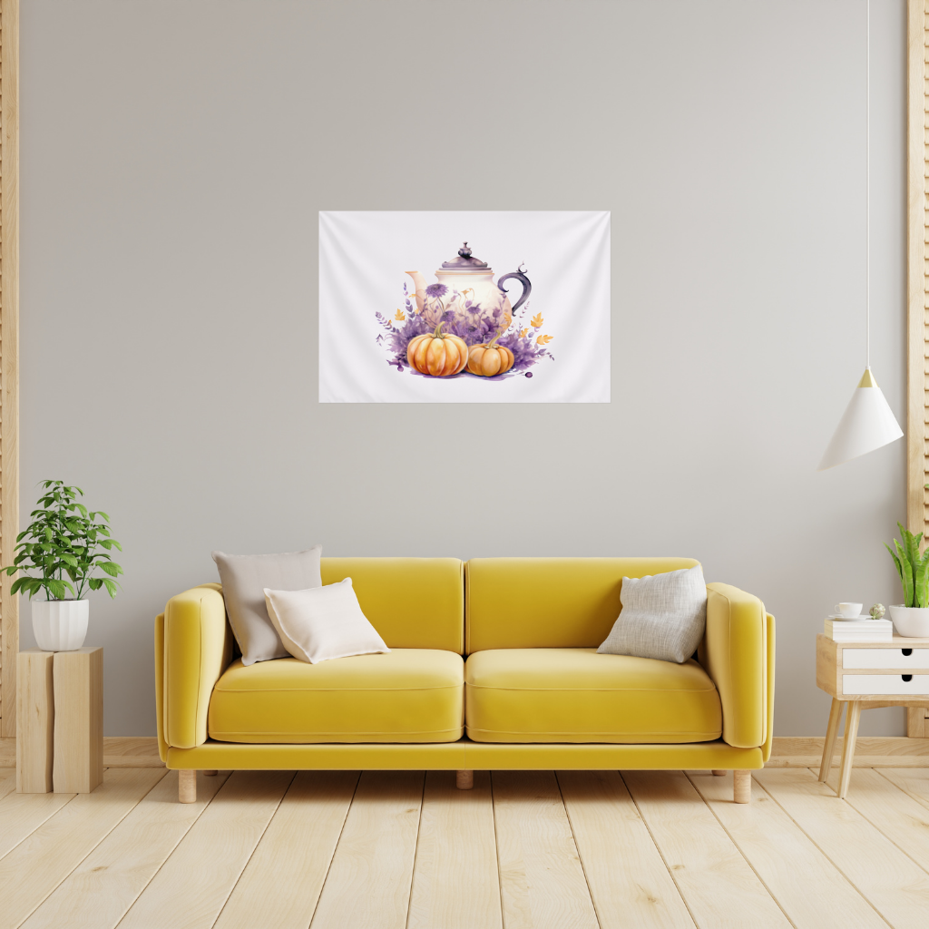Vintage Purple Floral Pumpkin Teapot Wall Tapestry