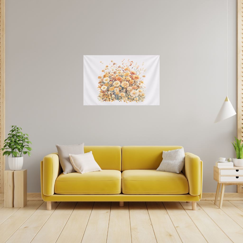 Watercolor Orange Wildflowers Wall Tapestry