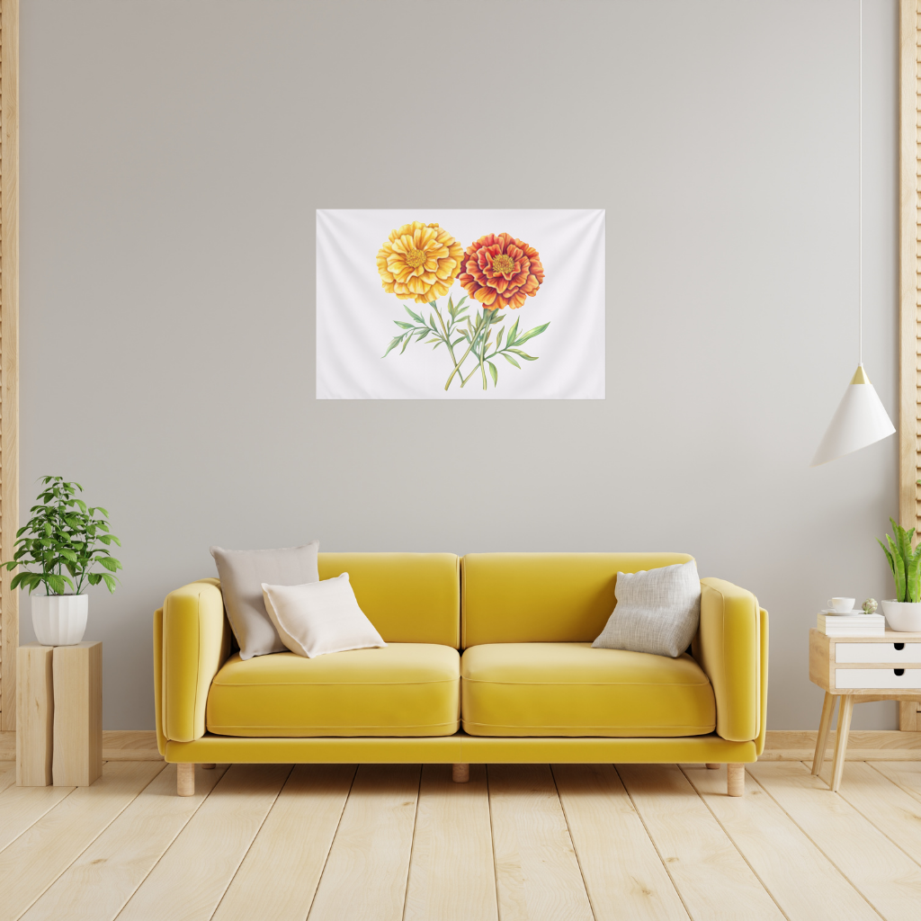 Botanical Yellow Orange Marigold Wall Tapestry
