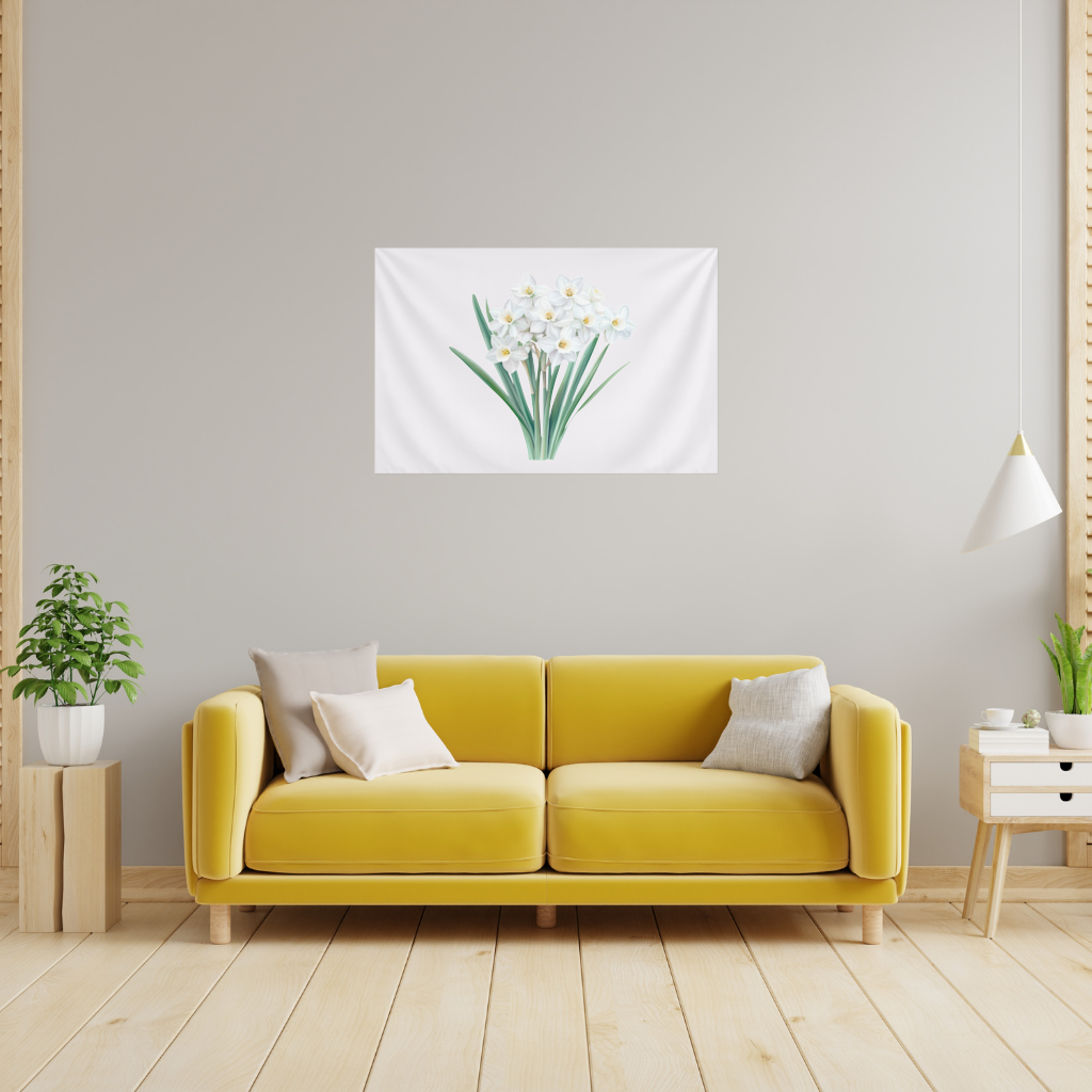 White Daffodil Bouquet Botanical Wall Tapestry