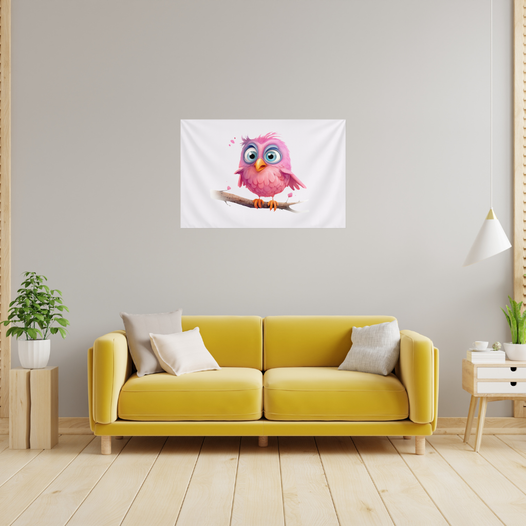 Kocaman Gözlü Sevimli Pembe Kuş Duvar Örtüsü