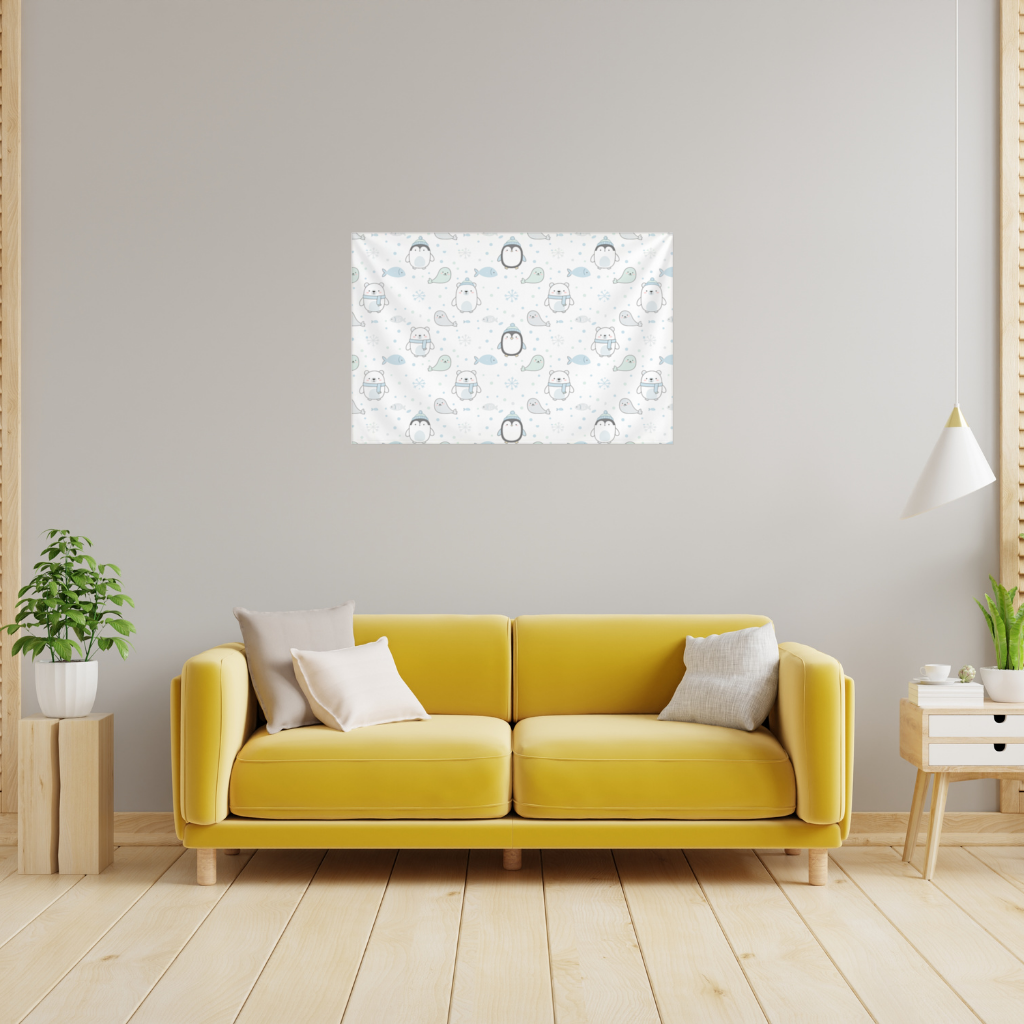 Cute Arctic Animals Winter Pattern Wall Tapestry