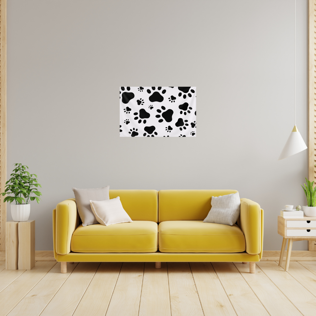 Black and White Paw Pattern Design Wall Tapestry