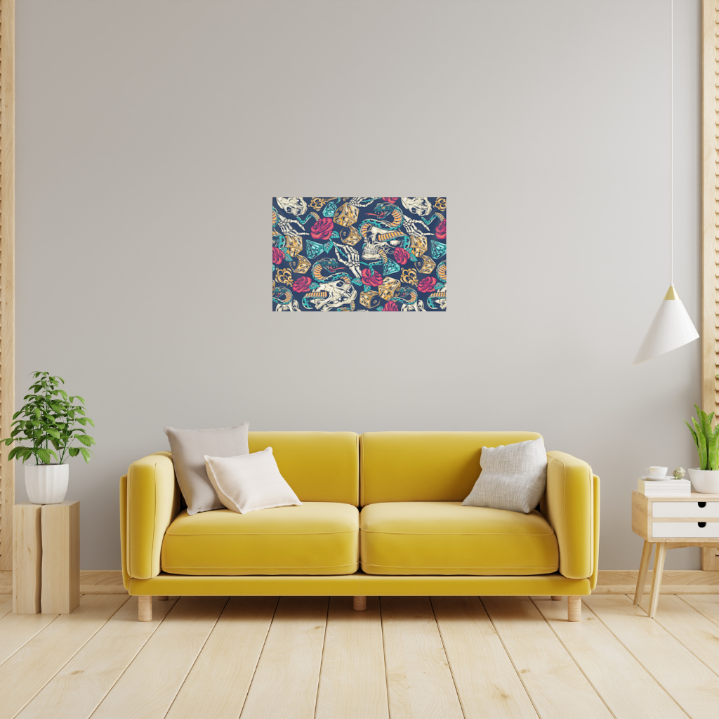 Skull Snake Dice and Roses Pattern Wall Tapestry