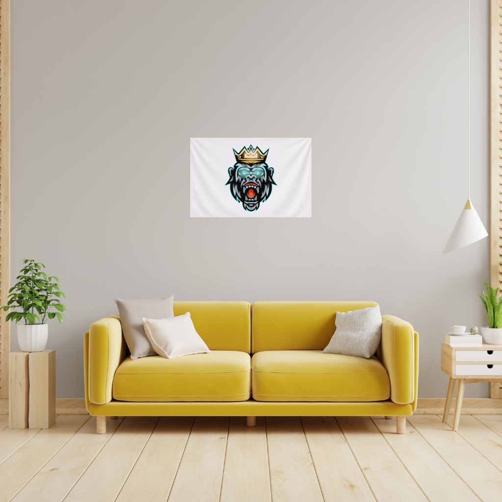 Angry Gorilla King with Crown Graphic - Neon Mascot Design Wall Tapestry