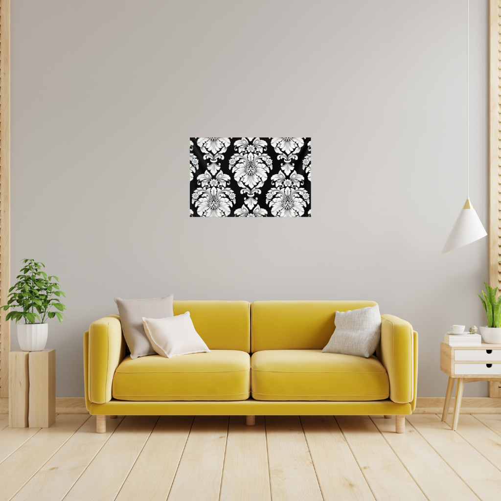 Black and White Baroque Floral Pattern Wall Tapestry