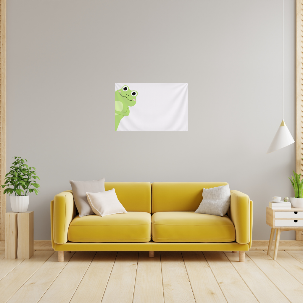 Cute Green Frog Peek-a-Boo Illustration Wall Tapestry