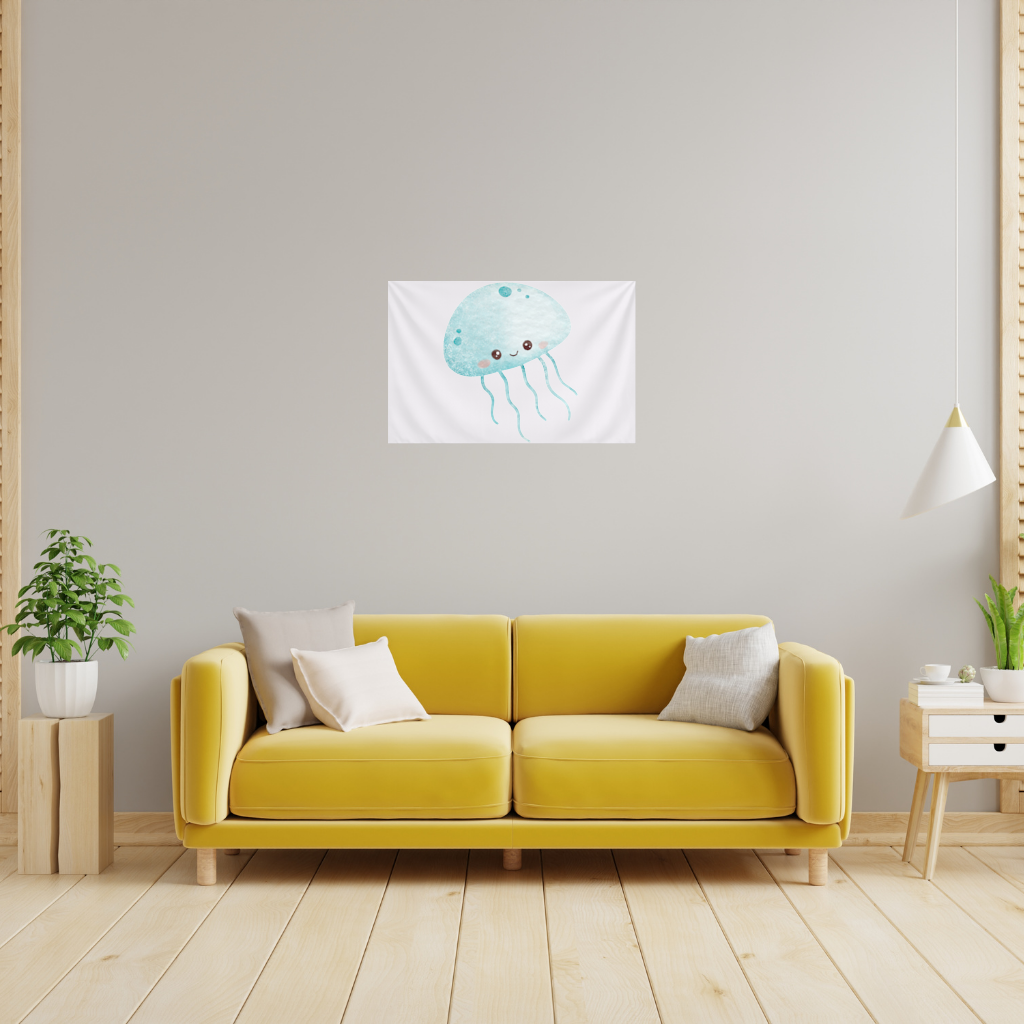 Cute Blue Jellyfish Character Wall Tapestry