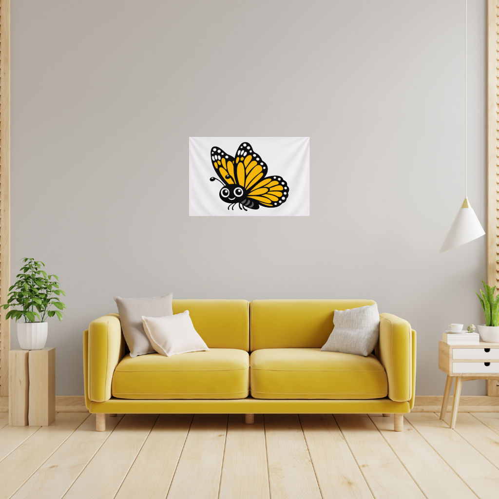 Smiling Orange Monarch Butterfly Character Wall Tapestry