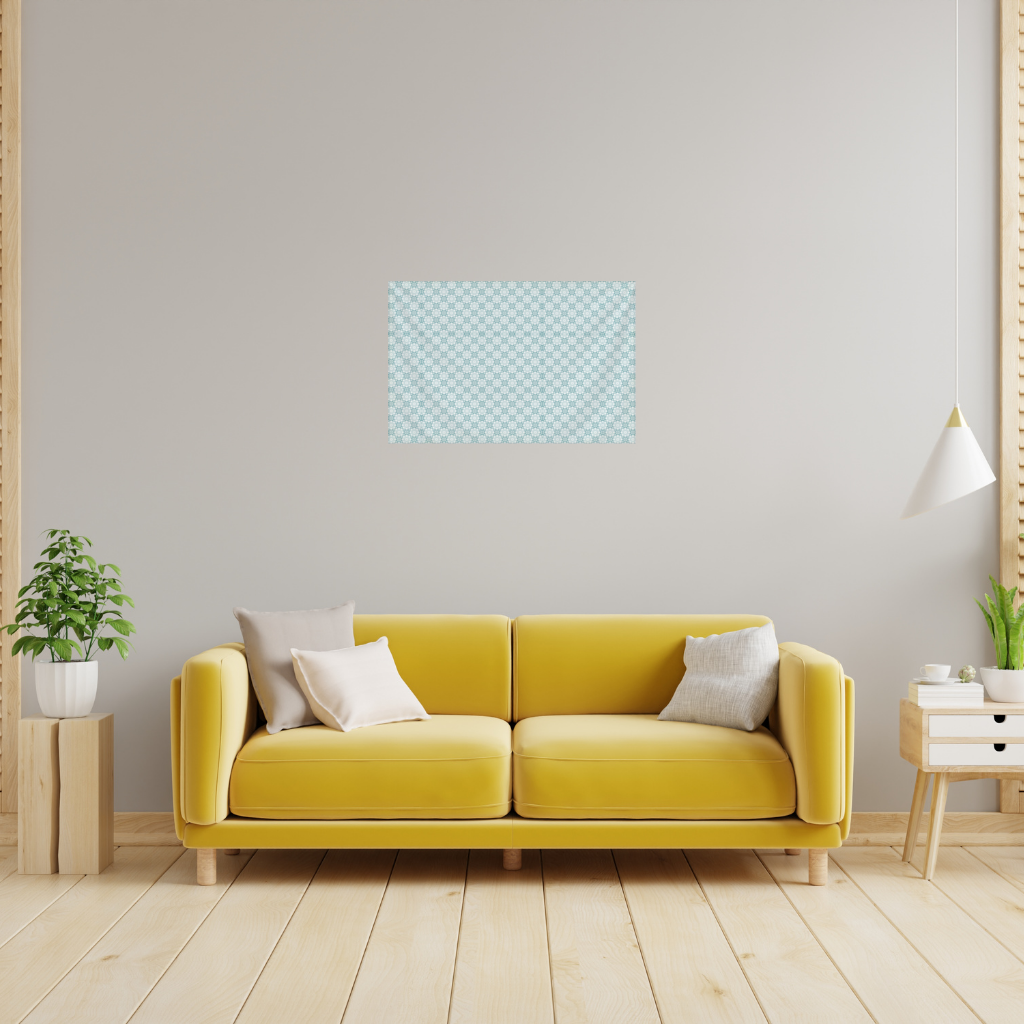 Blue Pixelated Geometric Ornament Pattern Wall Tapestry