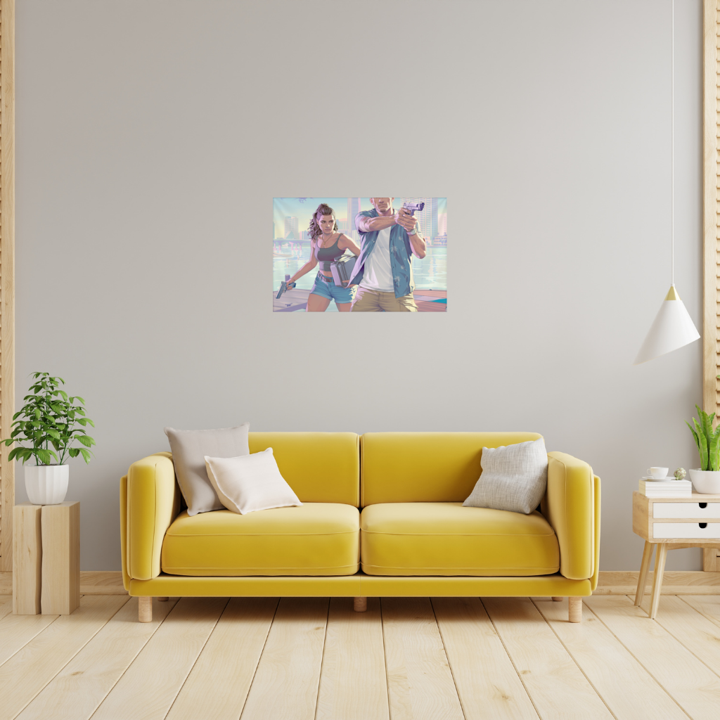 Vice City Showdown  Tropical Heist Duo Wall Tapestry