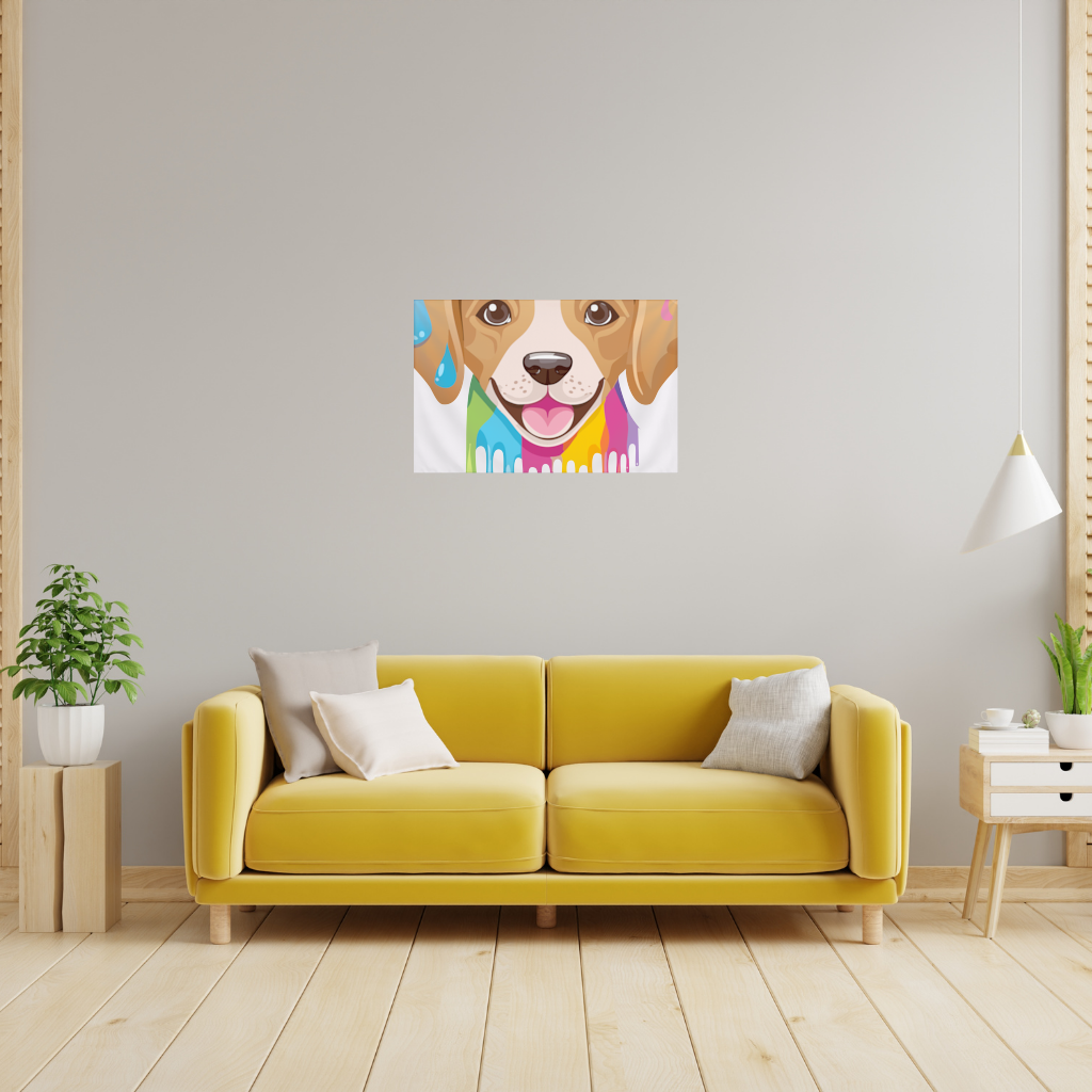 Happy Dog with Colorful Paint Drips Wall Tapestry
