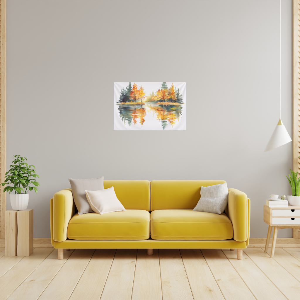 Autumn Forest Lake Reflection Wall Tapestry