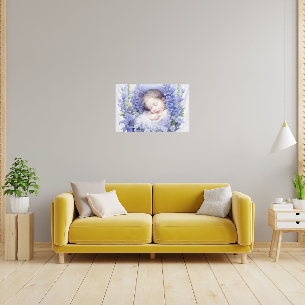 Sleeping Baby Blue Larkspur Wall Tapestry