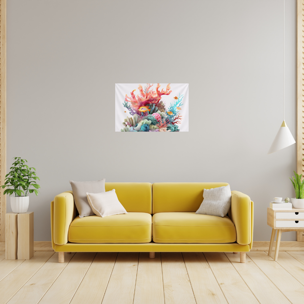 Vibrant Coral Reef and Tropical Fish Wall Tapestry