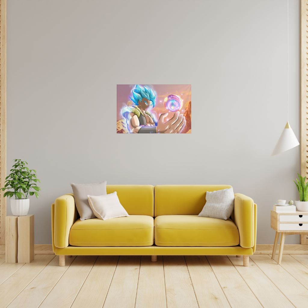 Blue Haired Warrior with Energy Orb Wall Tapestry