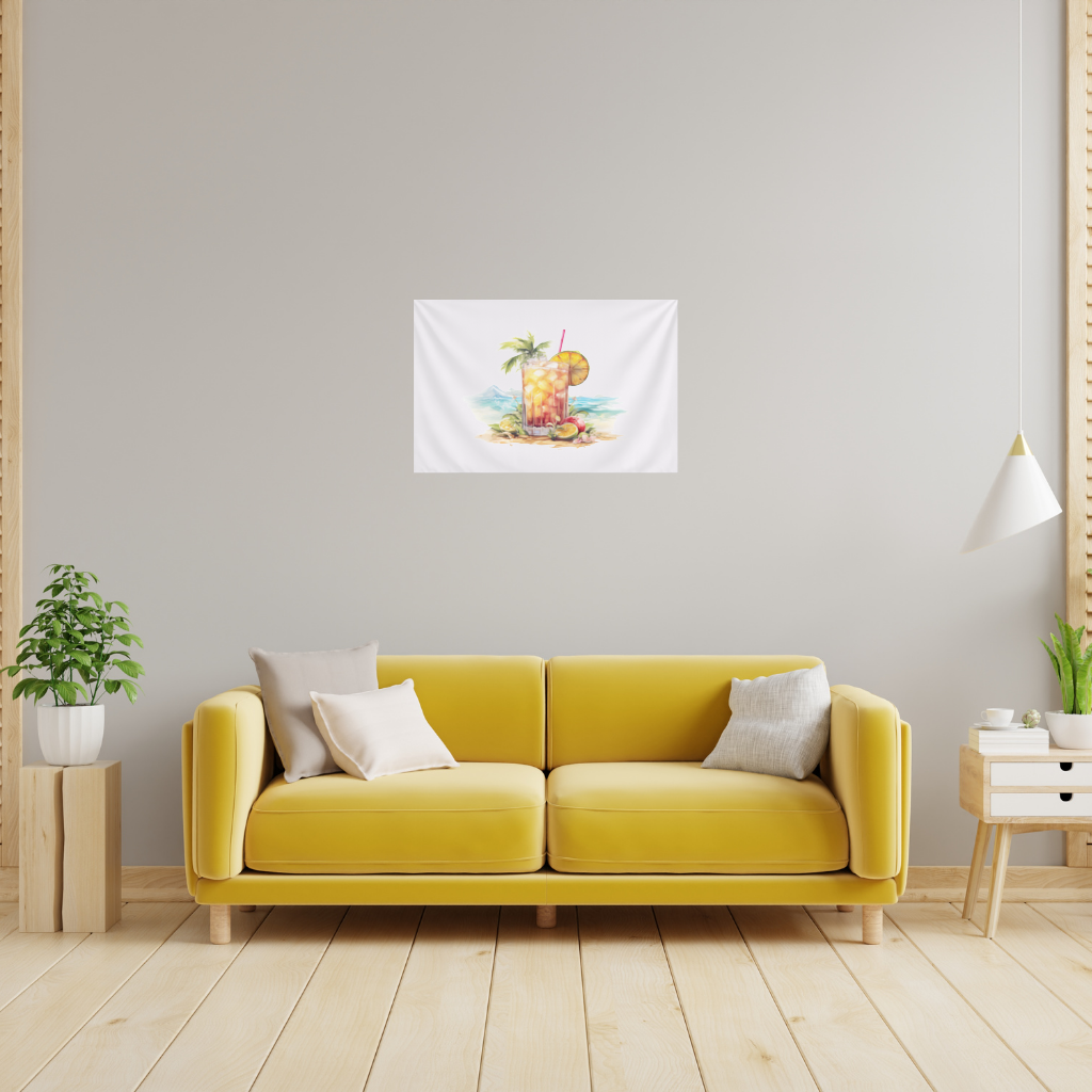 Tropical Island Beach Cocktail with Fruit Wall Tapestry