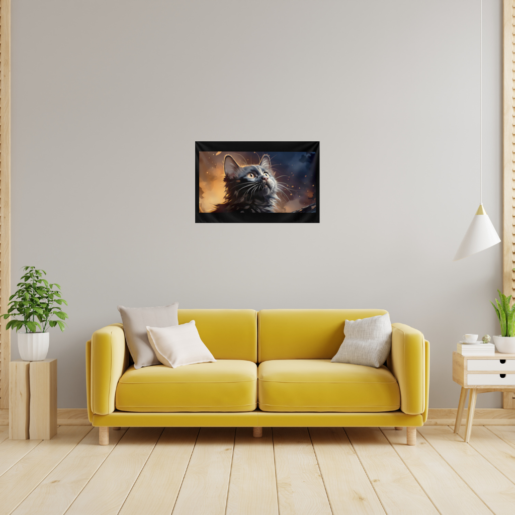 Black Cat Digital Art Wall Tapestry