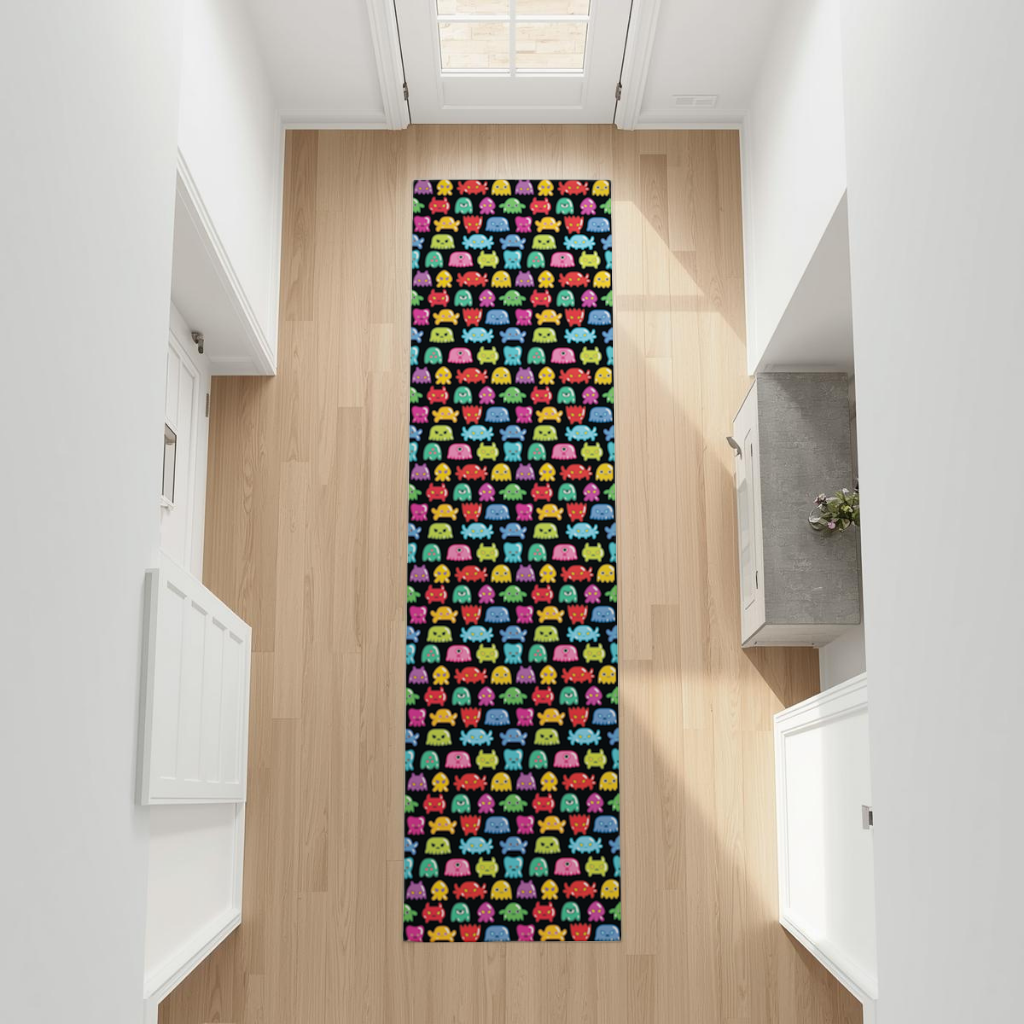 Cute Colorful Monsters Seamless Pattern Hallway & Entryway Rug