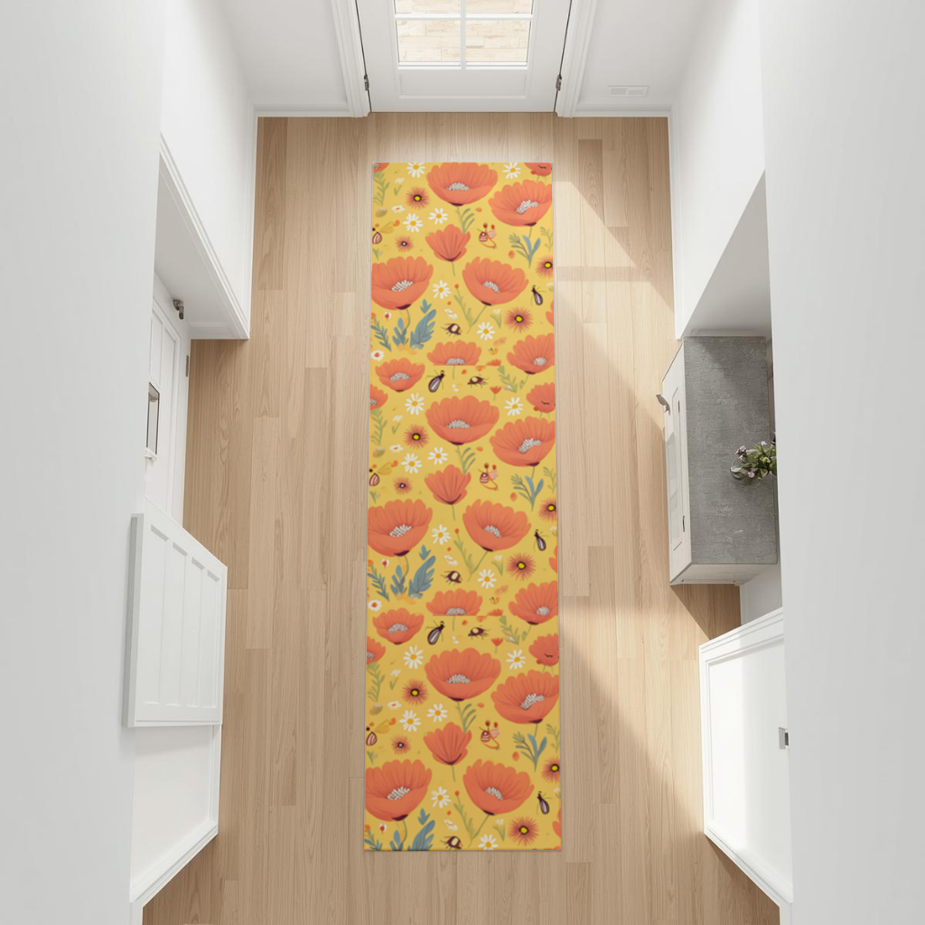 Floral  Insect Pattern  Colorful Design Hallway & Entryway Rug