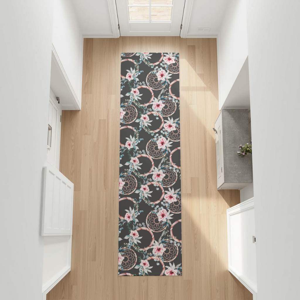 Boho Çiçek ve Dreamcatcher Deseni Antre ve Koridor Halısı