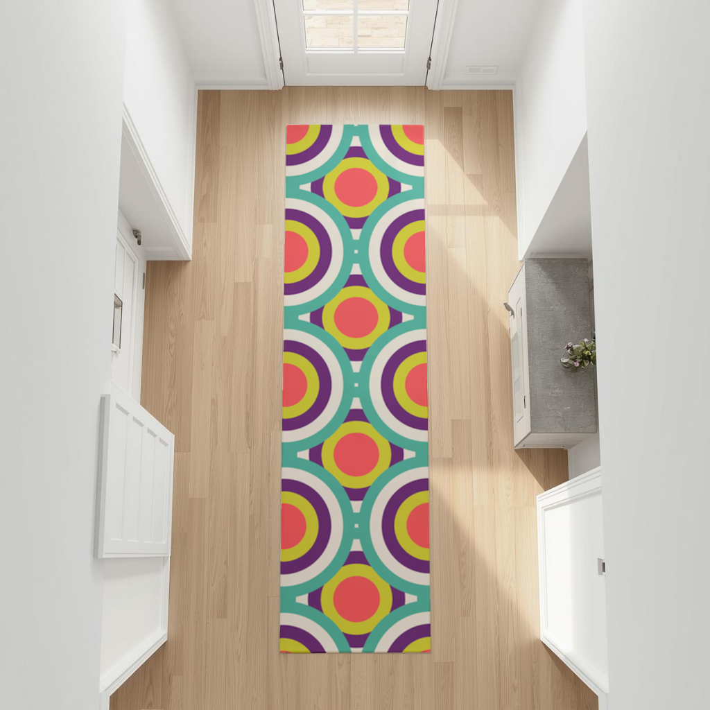 Colorful Geometric Circle Pattern Hallway & Entryway Rug