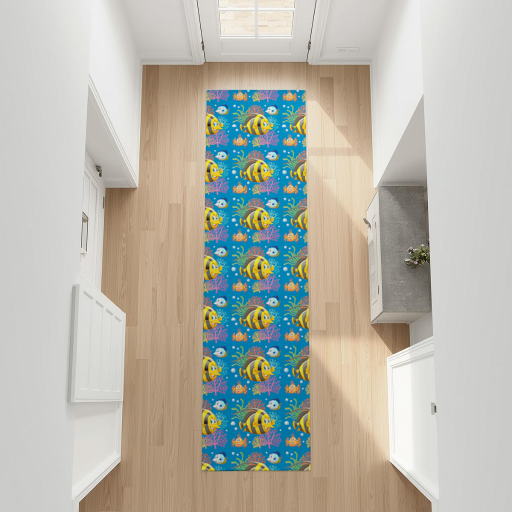 Colorful Tropical Fish and Coral Reef Pattern Hallway & Entryway Rug