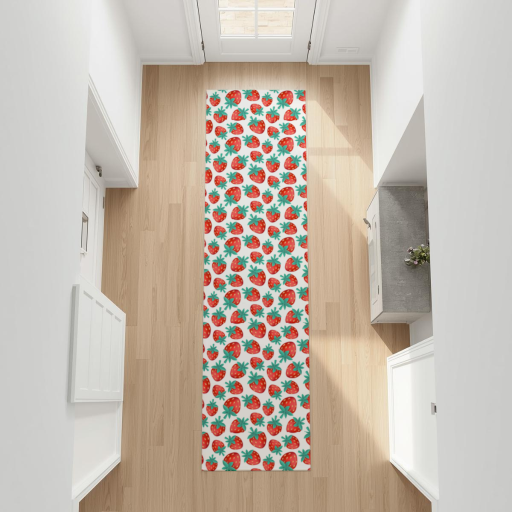 Vibrant Red Strawberry Summer Pattern Hallway & Entryway Rug